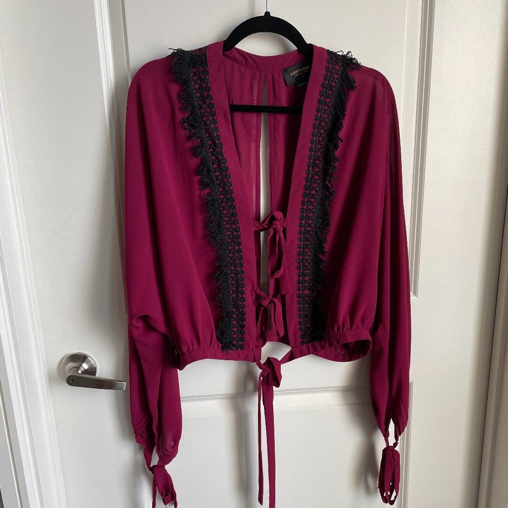 Nasty Gal Maroon Tie Blouse with Open Back